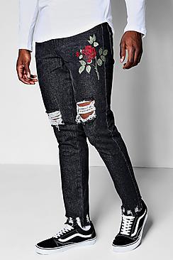 Boohoo Slim Fit Rose Embroidered Jeans