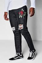 Boohoo Slim Fit Rose Embroidered Jeans