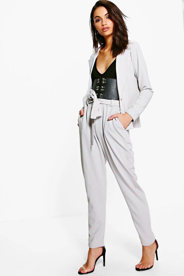 Boohoo Laura Belted Skinny Trouser Silver