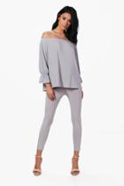 Boohoo Olivia Off The Shoulder Slinky Trouser Co-ord Silver