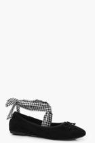 Boohoo Emma Gingham Wrap Over Ankle Ballet Black