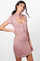 Boohoo Lydia Choker Lace Up Bodycon Dress Rose