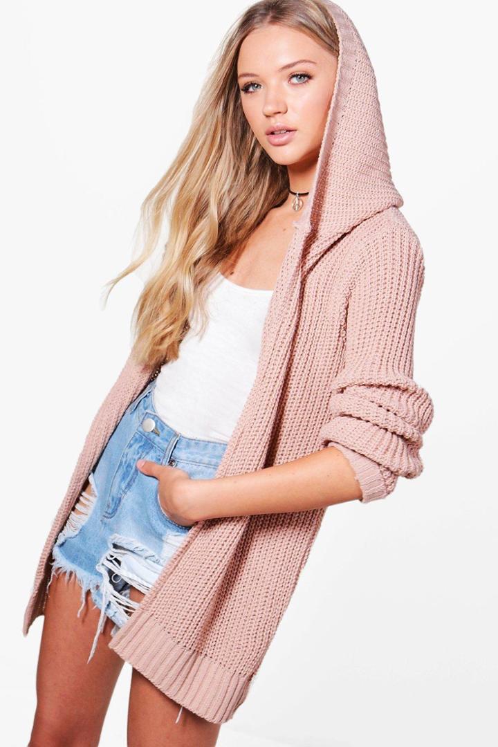 Boohoo Cynthia Hooded Cardigan Blush