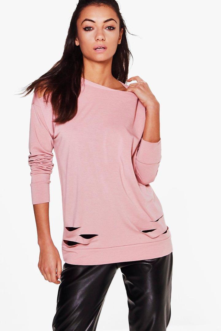 Boohoo Tall Leila Distressed Sweatshirt Pink