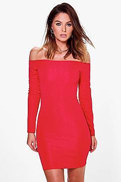 Boohoo Sara Off Shoulder Midi Dress