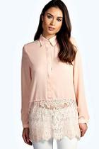 Boohoo Tessa Eyelash Lace Trim Long Sleeve Shirt