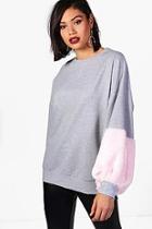 Boohoo Faux Fur Sleeve Balloon Sweat