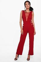 Boohoo Nadia Mesh Insert Button Detail Jumpsuit