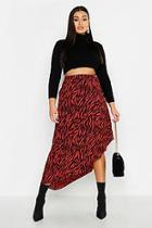 Boohoo Plus Woven Tiger Print Asymmetric Midi Skirt