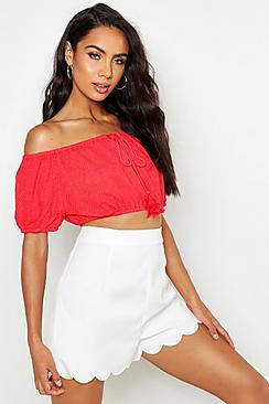 Boohoo Broderie Bardot Crop Top