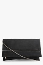 Boohoo Leah Zip Detail Fold Over Clutch Bag Black