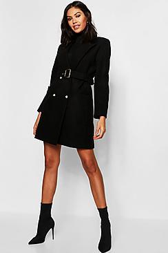 Boohoo Military Double Breasted Wool Look Coat