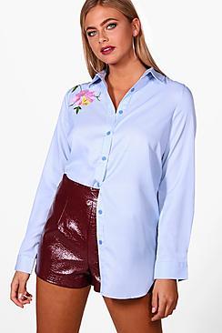 Boohoo Embroidered Stripe Cotton Shirt