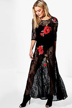 Boohoo Boutique Mady Lace Applique Maxi Dress