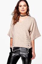 Boohoo Aimee Lace Up Detail Jumper