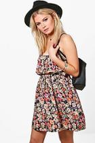 Boohoo Dolly Dark Floral Printed Skater Sundress
