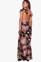 Boohoo Tall Mona Floral Open Back Maxi Dress Black