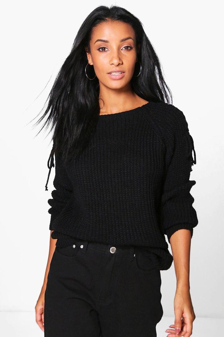 Boohoo Scarlett Lace Up Shoulder Jumper Black