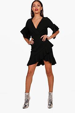 Boohoo Giselle Wrap Front Scuba Crepe Tea Dress