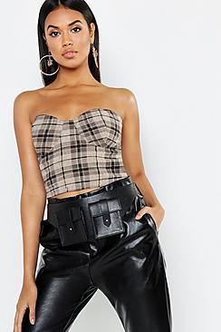 Boohoo Check Woven Panelled Bandeau