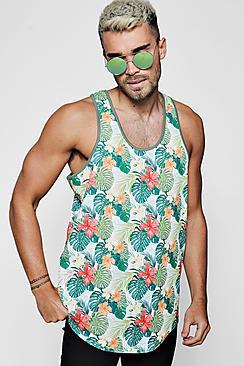 Boohoo Khaki Floral Print Crepe Racer Vest
