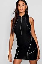 Boohoo High Neck Piped Detail Sports Mini Bodycon Dress