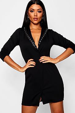 Boohoo Embellished Trim Oversized Blazer Dress