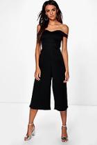 Boohoo Amy Textured Bardot Structured Culotte Jumpsuit