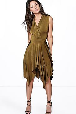 Boohoo Jane Textured Slinky Hanky Hem Wrap Dress