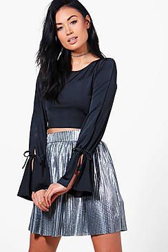Boohoo Ava Slinky Tie Sleeve Crop