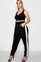 Boohoo Plus Gemma Tie Waist Sports Stripe Trouser