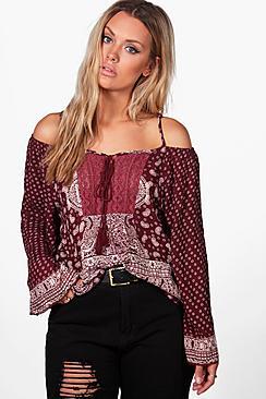 Boohoo Plus Lara Crochet Detail Open Shoulder Top