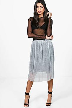 Boohoo Loren Metallic Pleated Full Midi Skirt