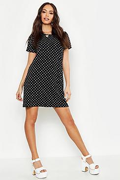 Boohoo Jersey Pinspot Crew Neck Shift Dress
