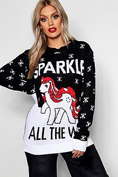 Boohoo Plus Sparkle All The Way Christmas Jumper