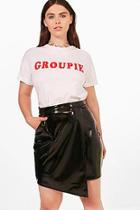 Boohoo Plus Kelly High Shine Pu Wrap Skirt