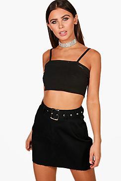 Boohoo Petite Megan Belted Denim Mini Skirt
