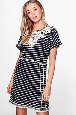 Boohoo Blake Crochet Detail Rope Belt T-shirt Dress