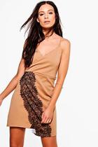 Boohoo Carmellita Lace Trim Wrap Mini Dress