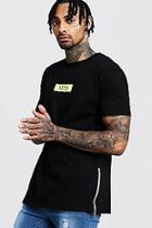 Boohoo Neon Man Box Logo Longline T-shirt With Zips