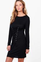 Boohoo Isabelle Corset Lace Up Bodycon Dress Black