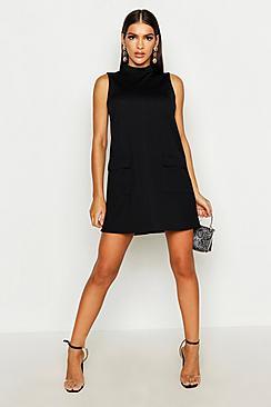 Boohoo Funnel Neck Double Pocket Shift Dress