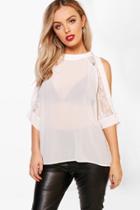 Boohoo Layla Woven Lace Cold Shoulder Blouse Ivory