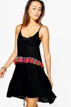 Boohoo Rebecca Tassel Tie Up Beach Dress Black