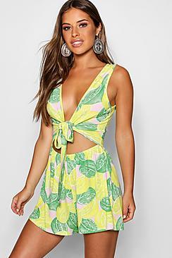 Boohoo Petite Lemon & Lime Print Playsuit