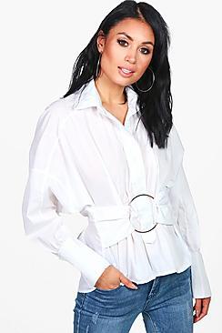 Boohoo Ella Tie Belt Large Cuff Shirt