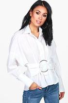 Boohoo Ella Tie Belt Large Cuff Shirt