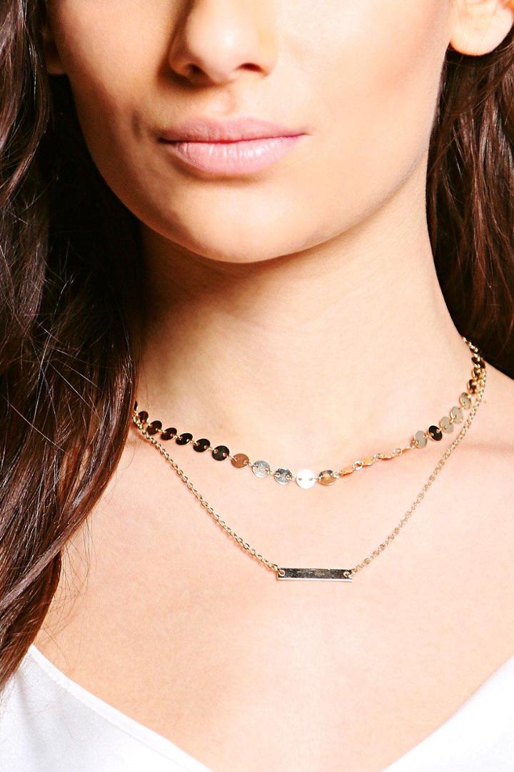 Boohoo Belcher Chain And Skinny Bar Choker Gold