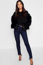 Boohoo Petite High Rise Straight Leg Step Hem Jean