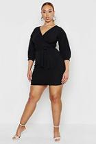 Boohoo Plus Plunge Off Shoulder Tie Front Wrap Dress